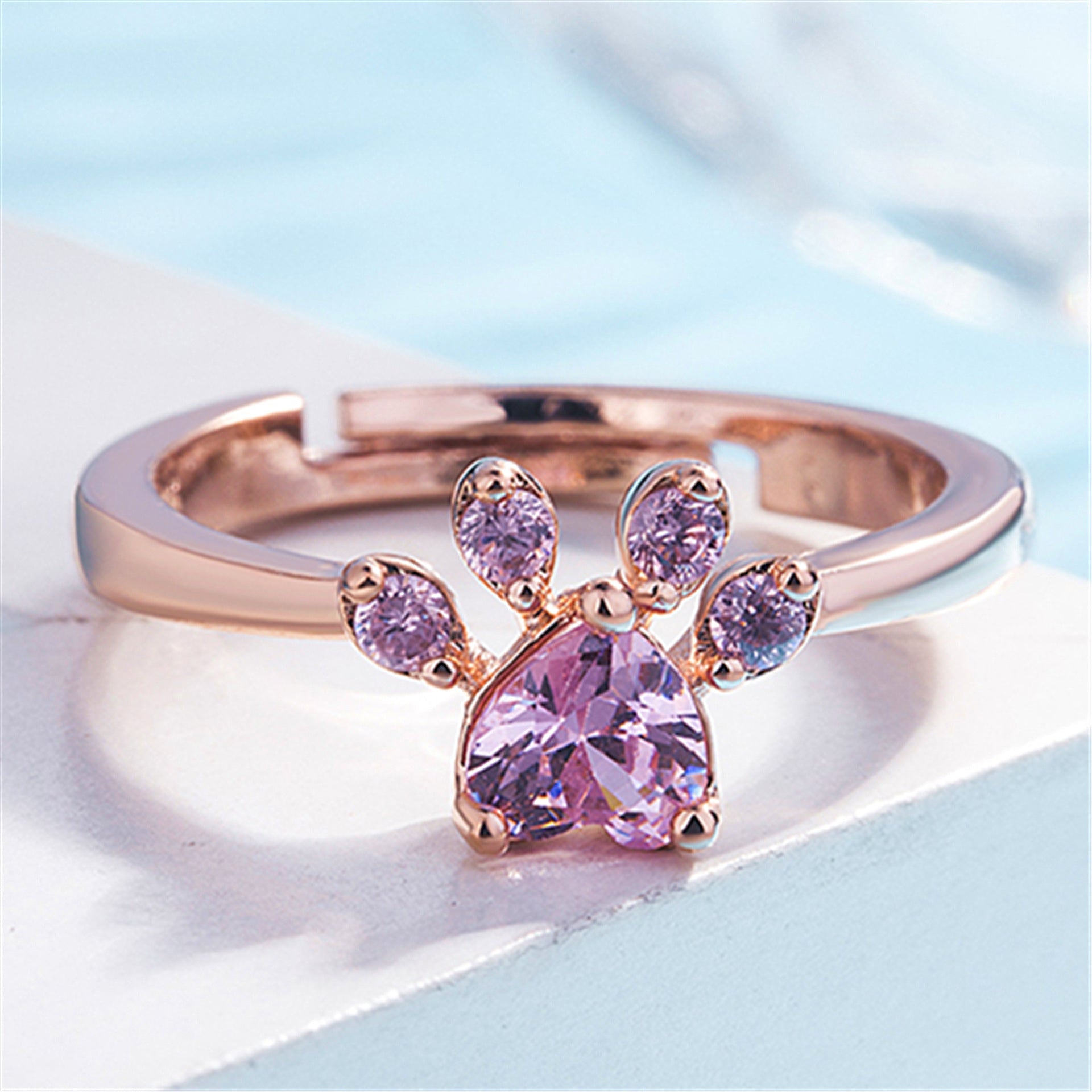 European And American Rings Rose Gold Footprints