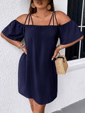 European And American Women's Solid-Color Off-Shoulder Fashion Dress