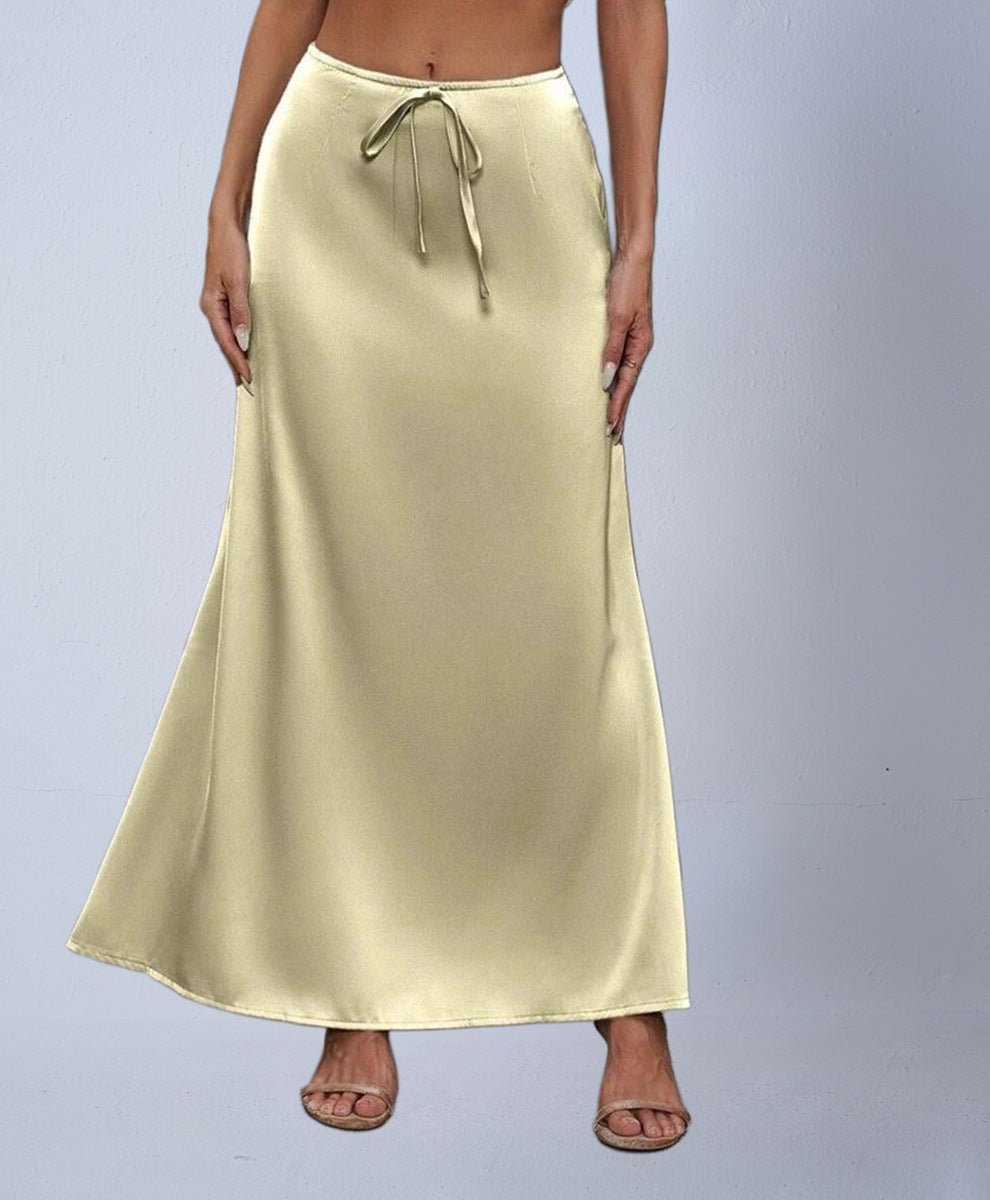 Women's Satin Elegant Lace-up Long Skirt