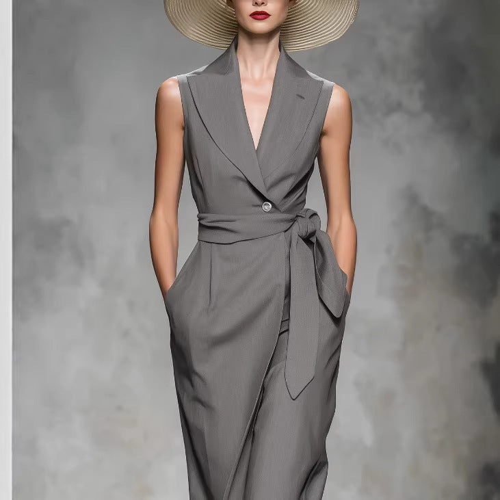Womens Stylish Solid-color V-neck Dress