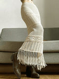 Womens Knitted Skirt With Hollowed-Out Design Tassel Trim And Solid Color