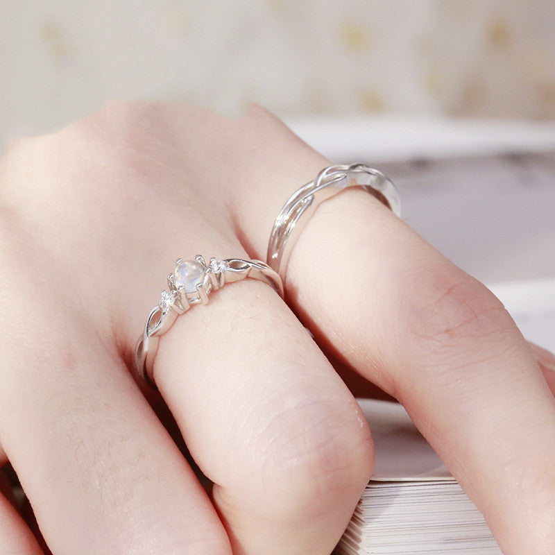 Men's And Women's Fashion Simple Moonstone Couple Rings