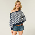 Women's Casual Off-shoulder Striped Long-sleeve Top