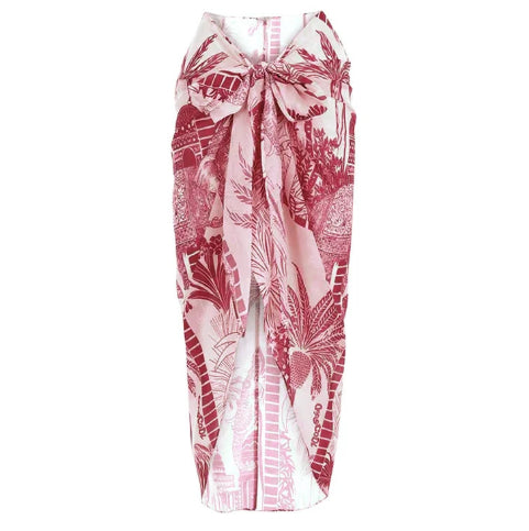 Womens One-Shoulder Strapped Swimsuit Set With Coconut Tree Print
