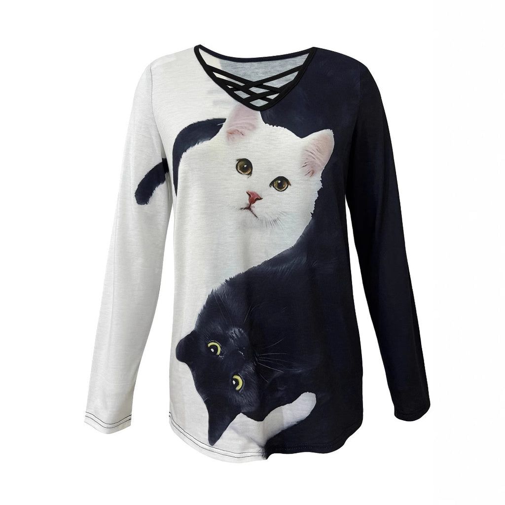 Fashion Slim-fit Printed Cat Women's T-shirt