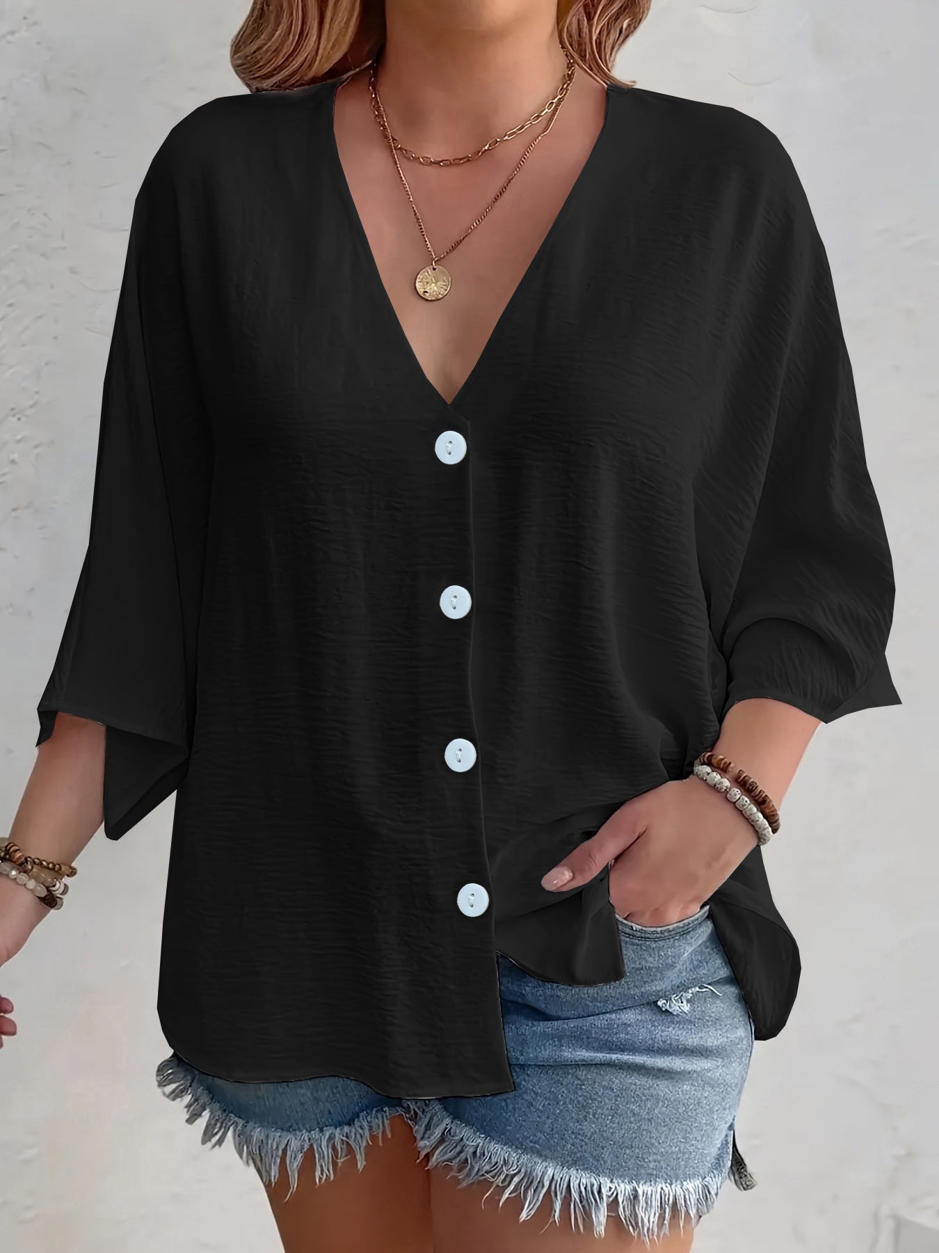 Ladies' Fashion Solid Color Button Cardigan Long Sleeve