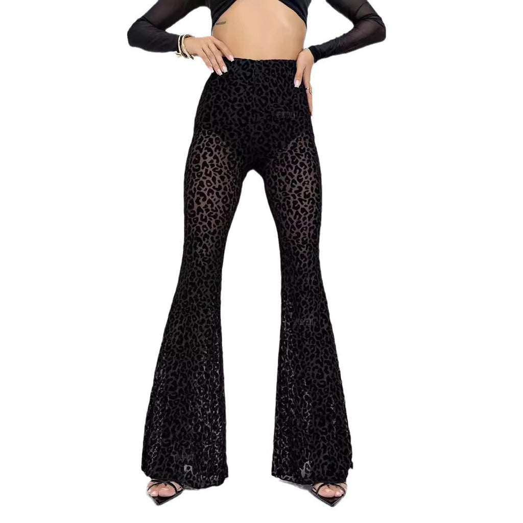 Women's Flocked Mesh High-Waisted Casual Pants