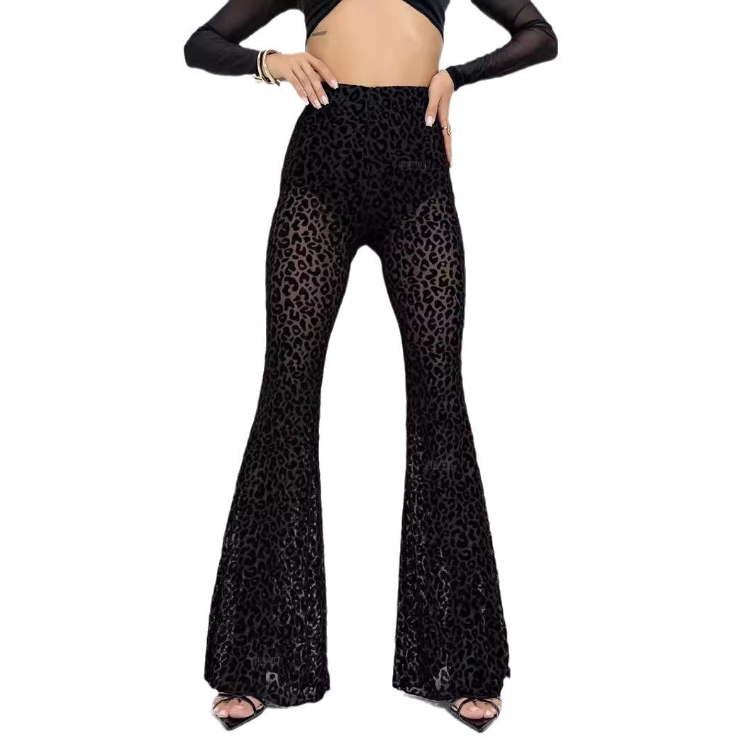 Women's Flocked Mesh High-Waisted Casual Pants