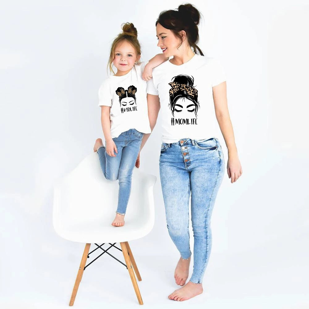 Mom and Daughter Cotton Print Short Sleeves