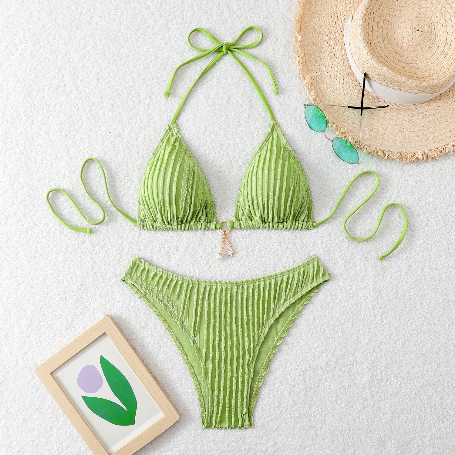 Special Fabric Drawstring Strap Swimsuit Womens Bikini