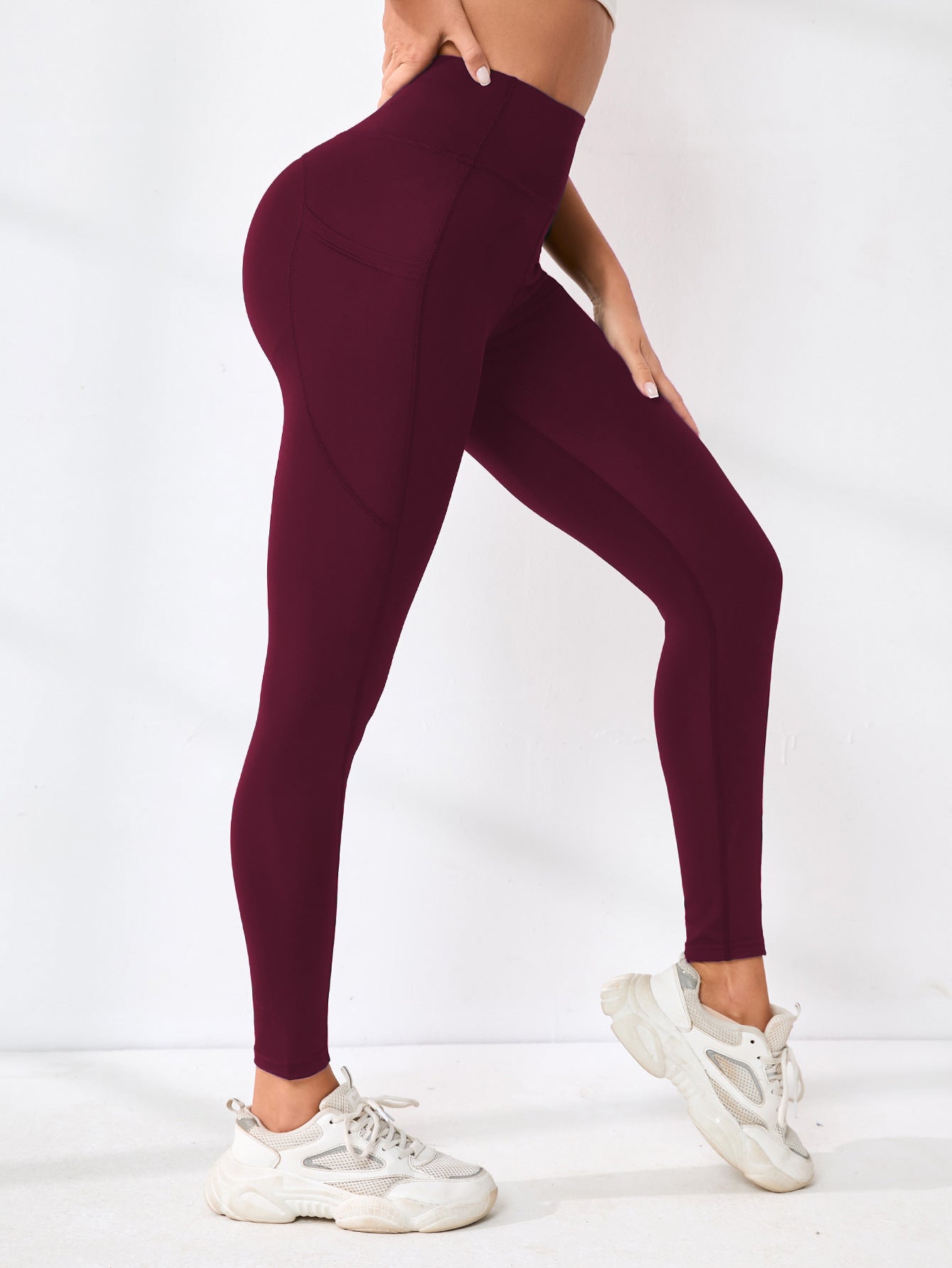 New High-waisted Sexy Slimming Solid-color Leggings For Running And Outdoor Sports