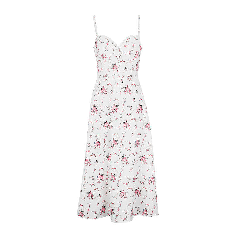 Printed Tube-top Slip Dress With Back-tie Waistband For A Slimming Effect