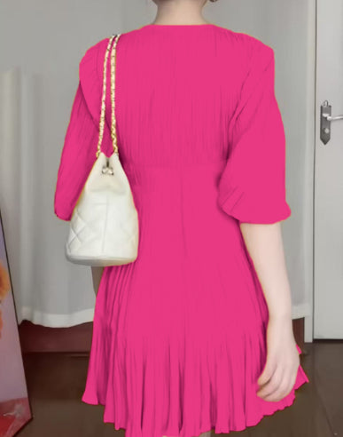 Solid-color V-neck Dress For Spring And Summer