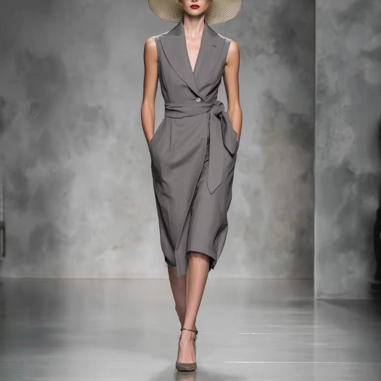 Womens Stylish Solid-color V-neck Dress