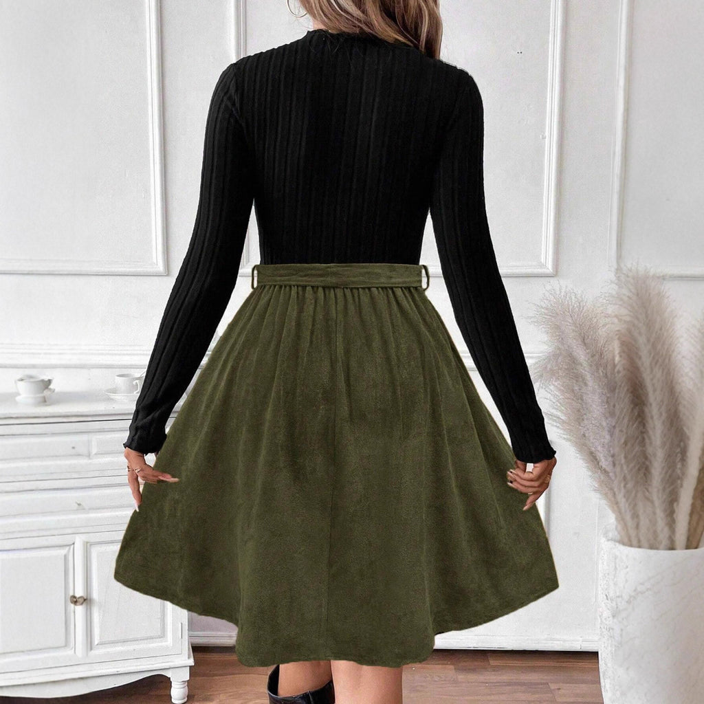 Retro Flare A-Line Elegant Casual Long-Sleeve Dress