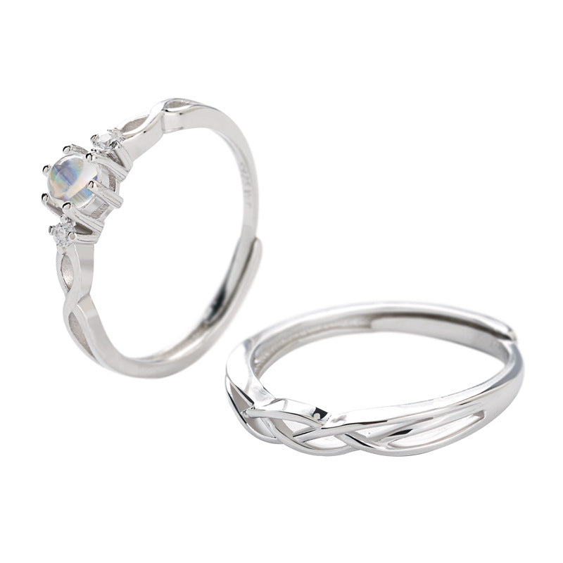 Men's And Women's Fashion Simple Moonstone Couple Rings