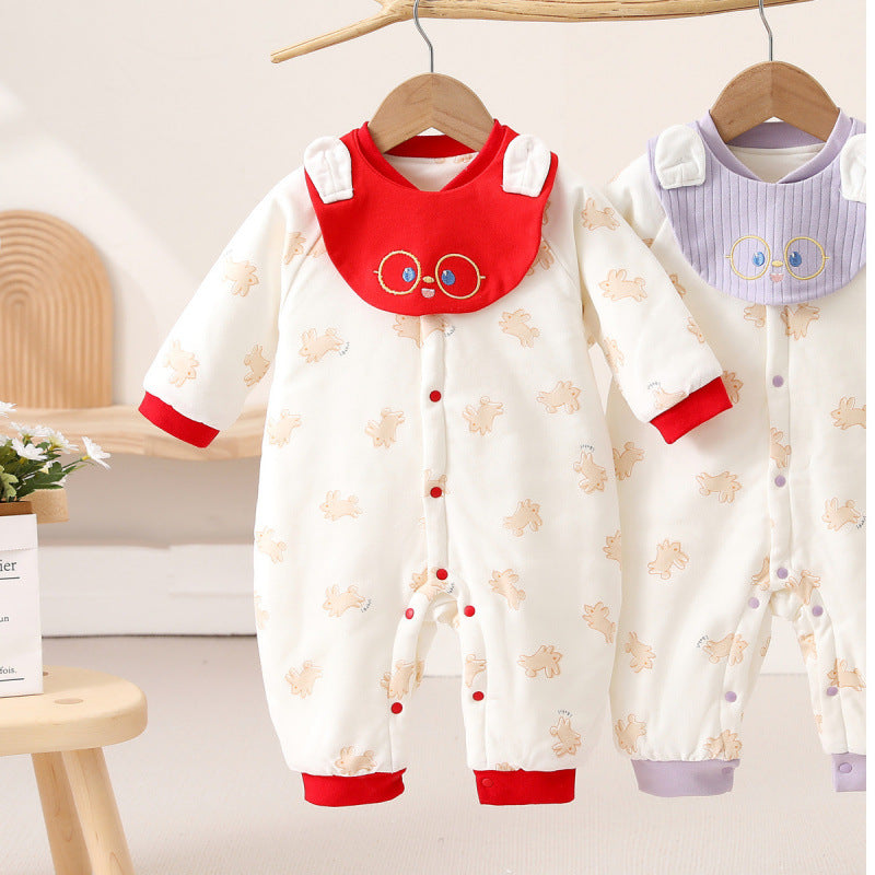 Spring And Autumn Baby Quilted Jumpsuit Three Layers Warm