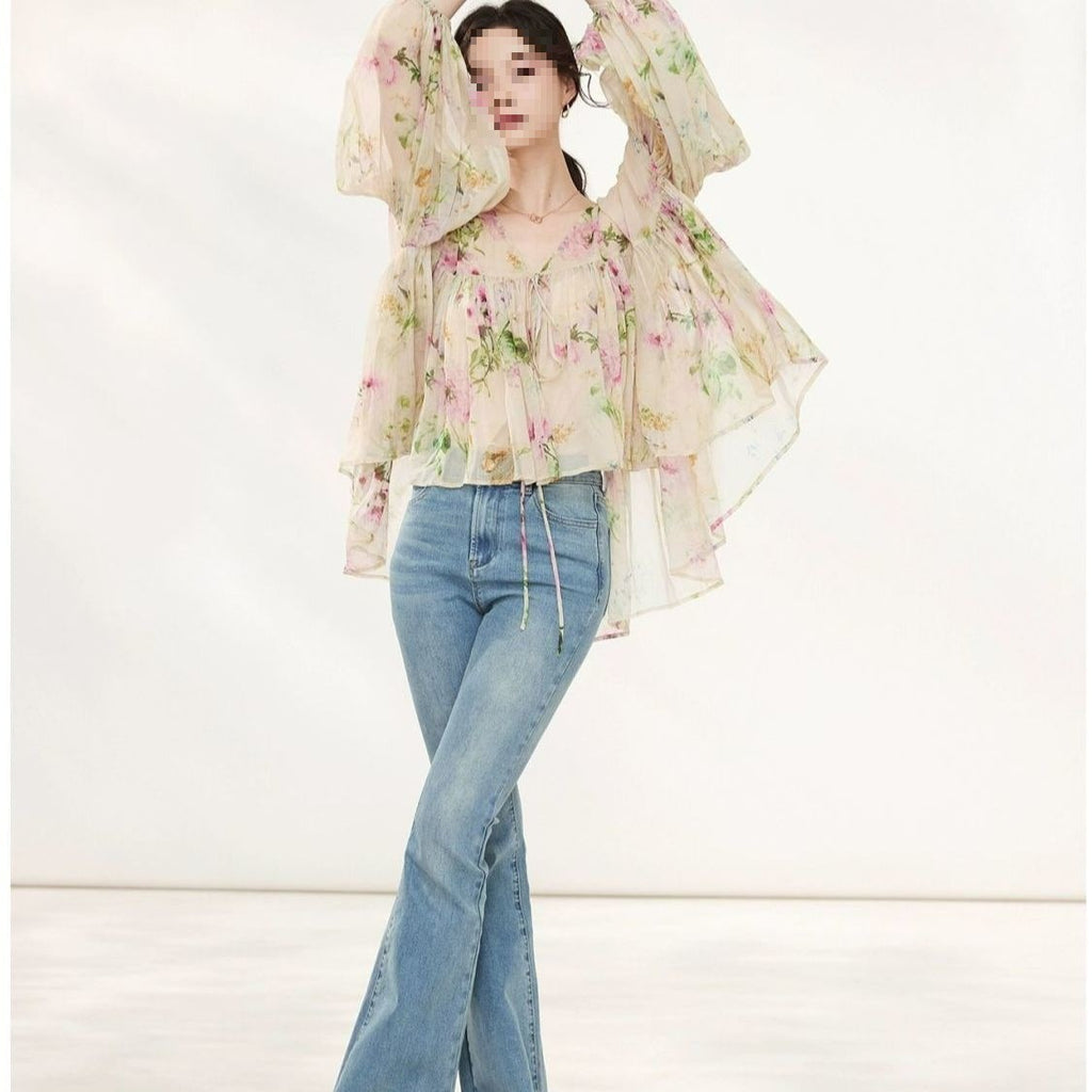 Lightweight Luxe French-Style Printed Sun-Protective Shirt