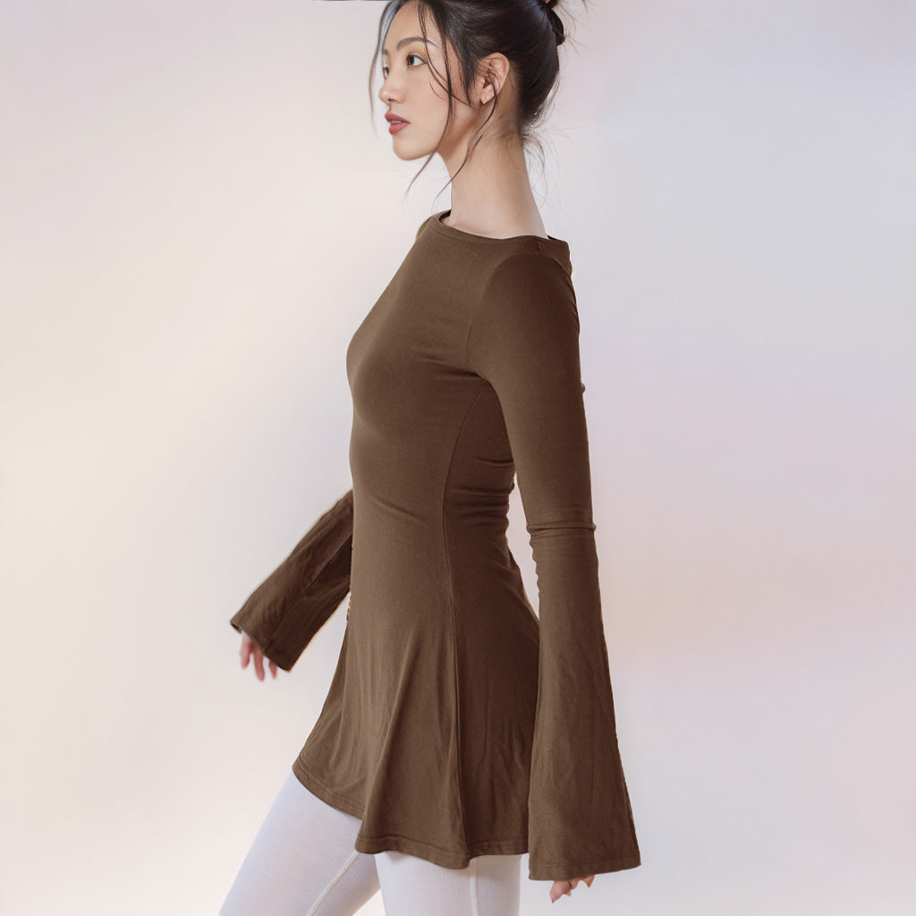 Solid-color Fashionable Crew-neck Long-sleeve Slim-fit Hip-hugging Mini Dress