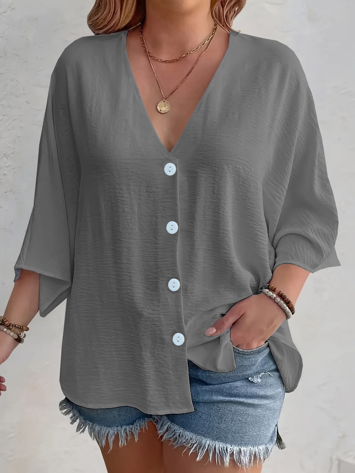 Ladies' Fashion Solid Color Button Cardigan Long Sleeve