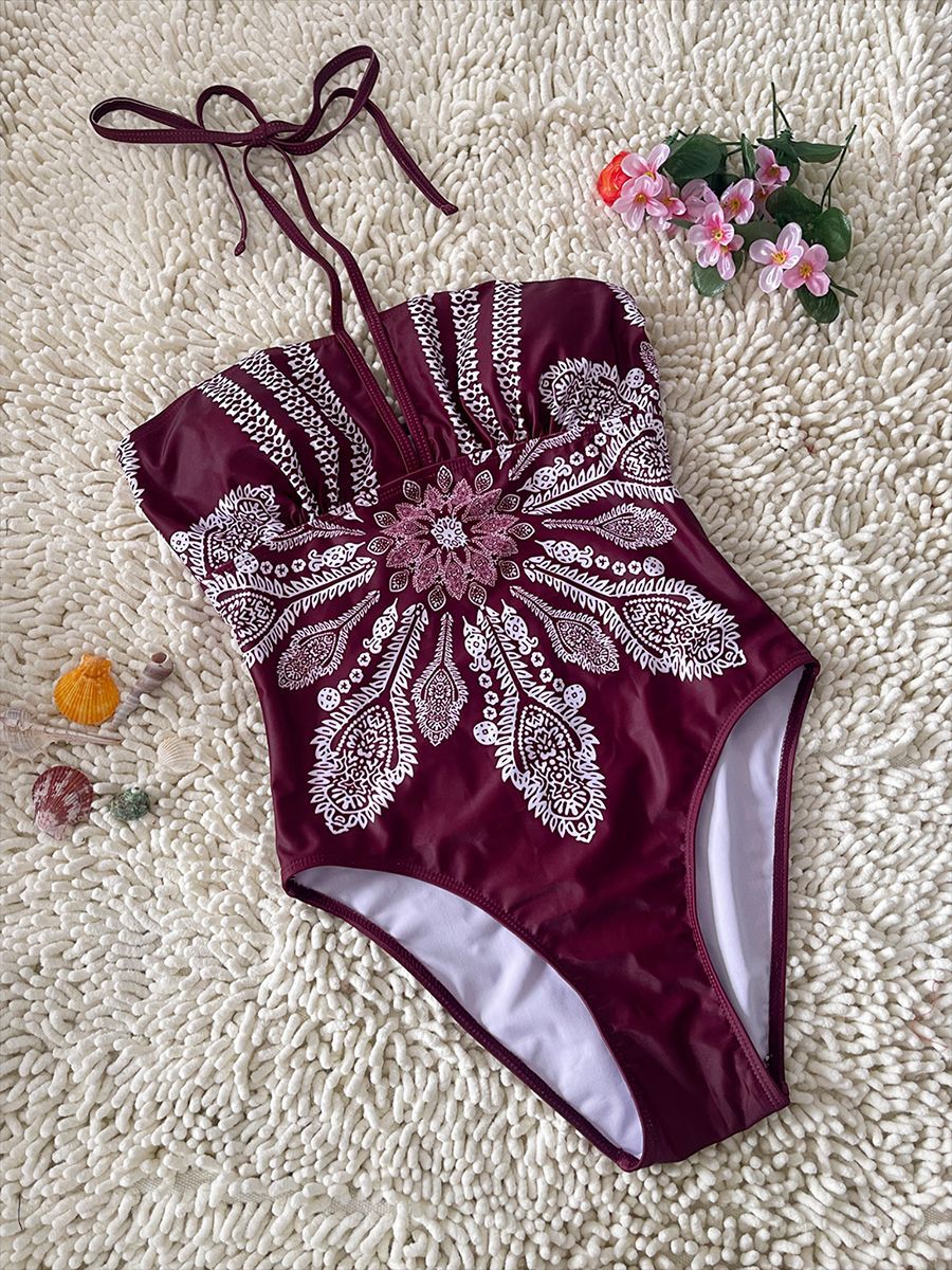 Printed One-Piece Swimsuit Womens Bikini Beach Swimwear