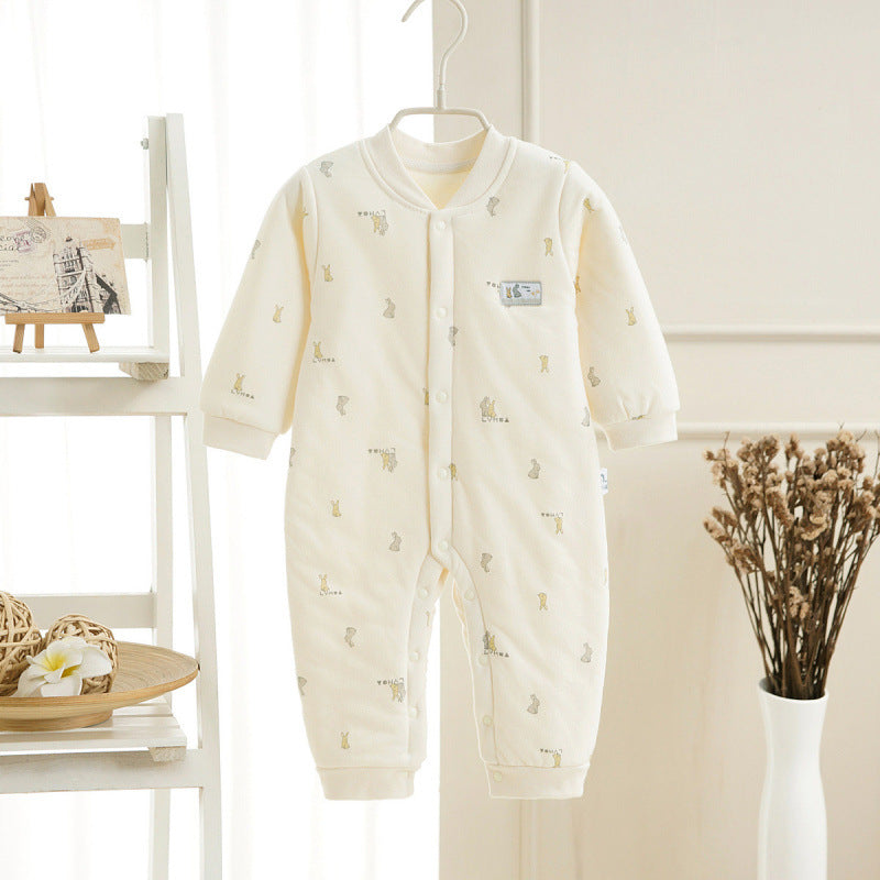Spring And Autumn Baby Quilted Jumpsuit Three Layers Warm