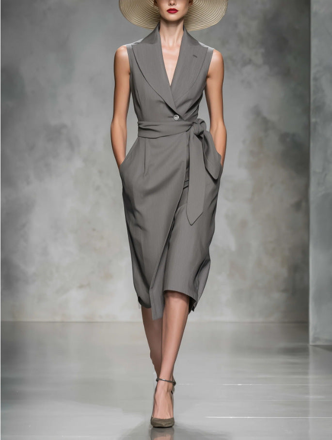 Womens Stylish Solid-color V-neck Dress