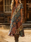 Floral Digital Print Art Short-Sleeve Elegant Dress