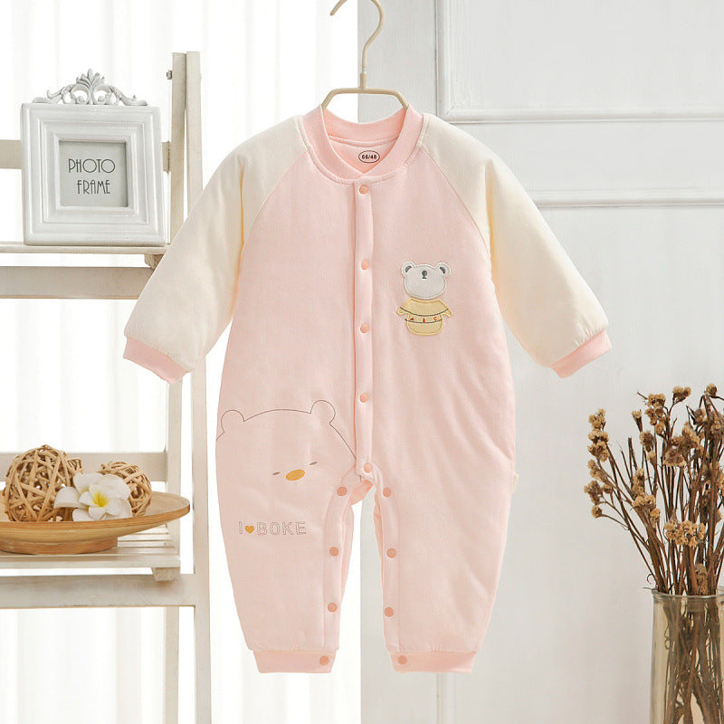 Spring And Autumn Baby Quilted Jumpsuit Three Layers Warm