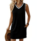 Women's Contrast-color V-neck Sleeveless Dress