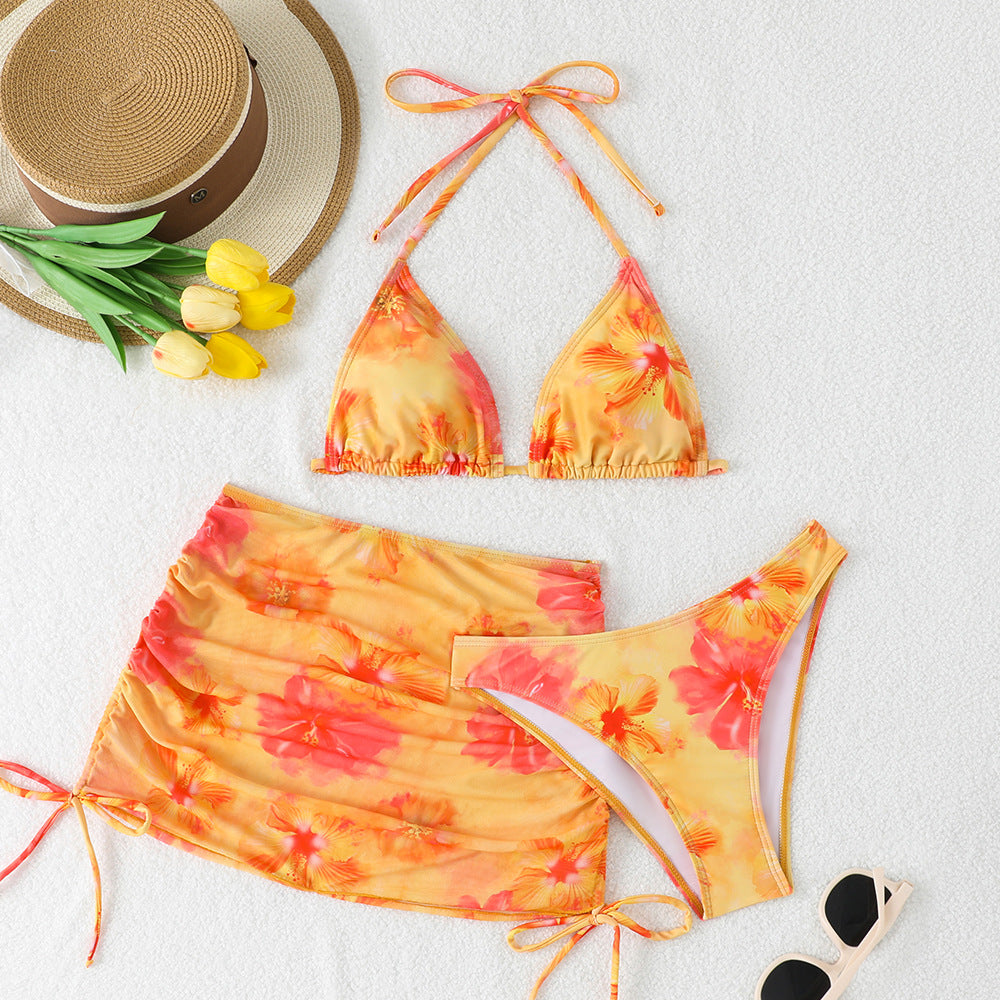 Womens Two-Piece Bikini Beach Vacation Swimsuit Three-Piece Swimwear Set