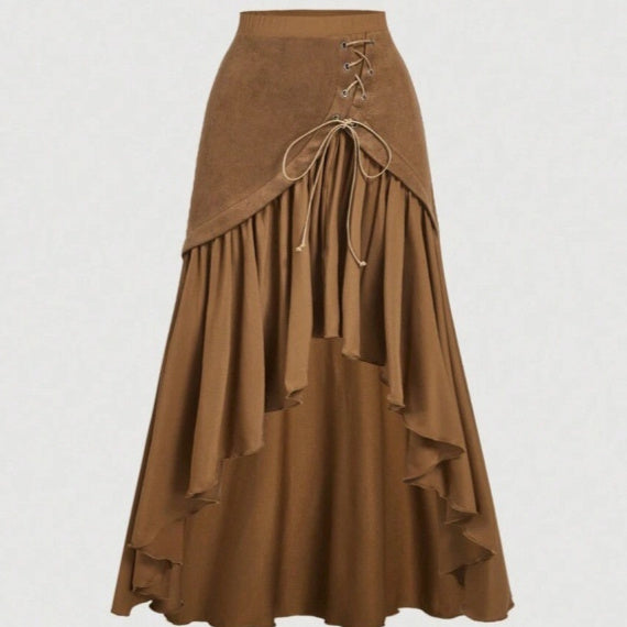 Asymmetrical Hem Wrap Skirt With A Tie-front Closure