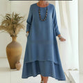 Elegant Double-layered Hemline Faux Denim Maxi Skirt
