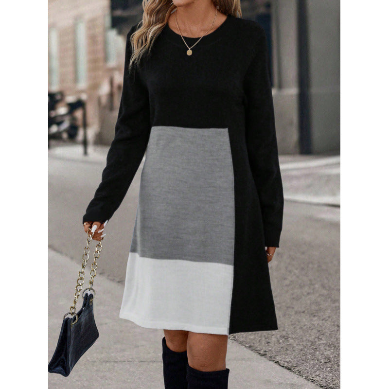 European And American-style Patchwork Knit Regular-fit Dress