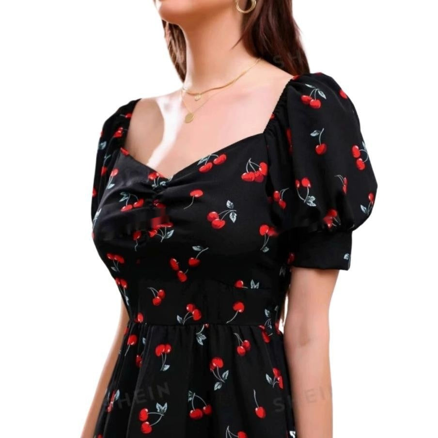 New Summer Womens Fashionable Printed V Neck Dress