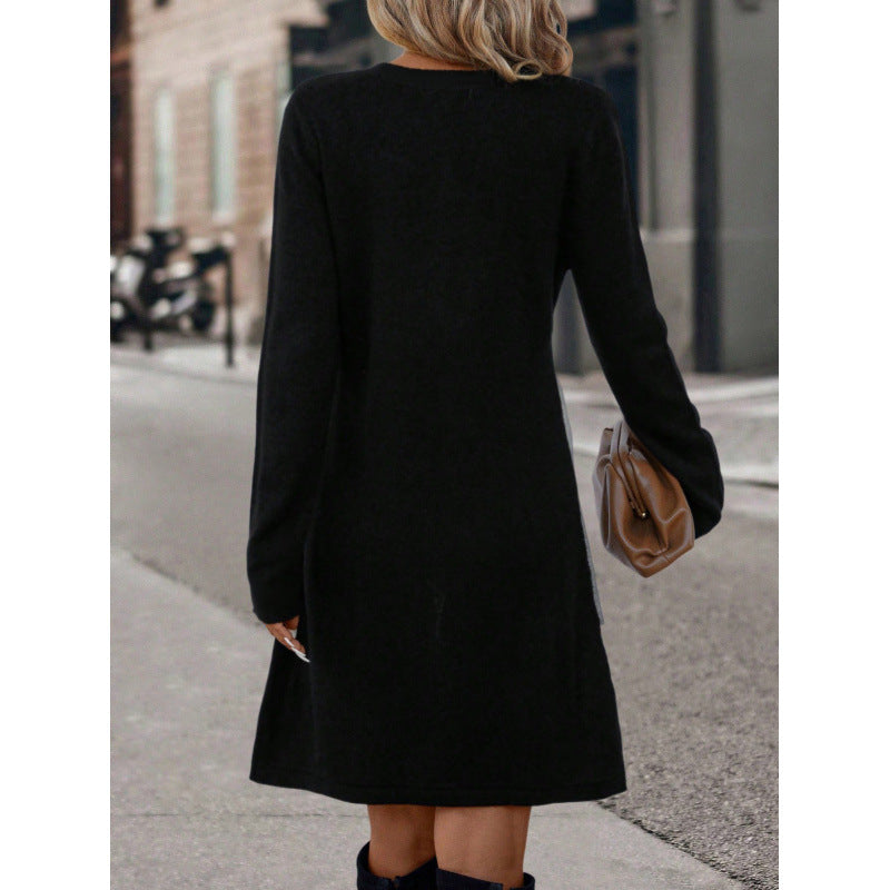 European And American-style Patchwork Knit Regular-fit Dress