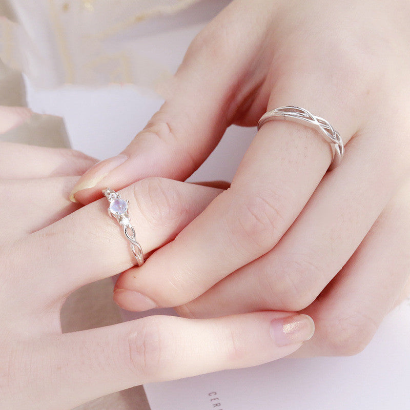 Men's And Women's Fashion Simple Moonstone Couple Rings
