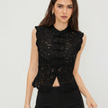 Lace Shirt Lapel Hollow Slit Vest Knot Sleeveless Top