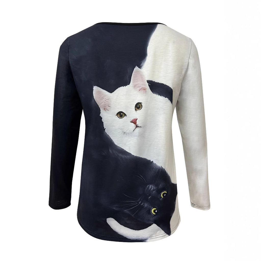 Fashion Slim-fit Printed Cat Women's T-shirt