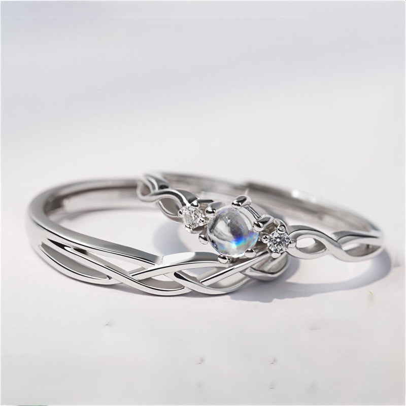 Men's And Women's Fashion Simple Moonstone Couple Rings