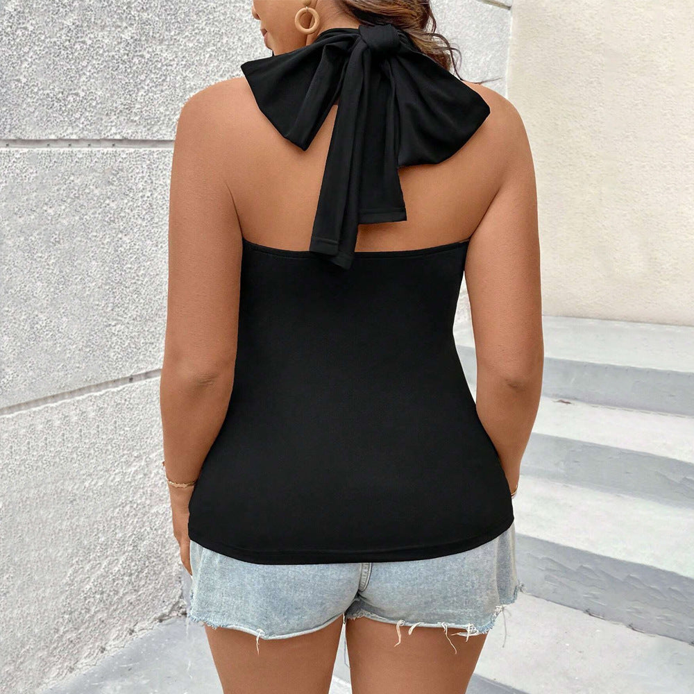 New Solid Color Sleeveless Halter Tie-back Slim Sexy Top