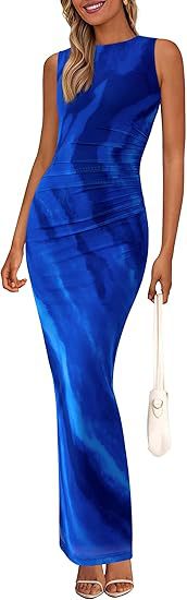 Womens Crew-Neck Pleated Floral Sheer Sleeveless Mesh Dress