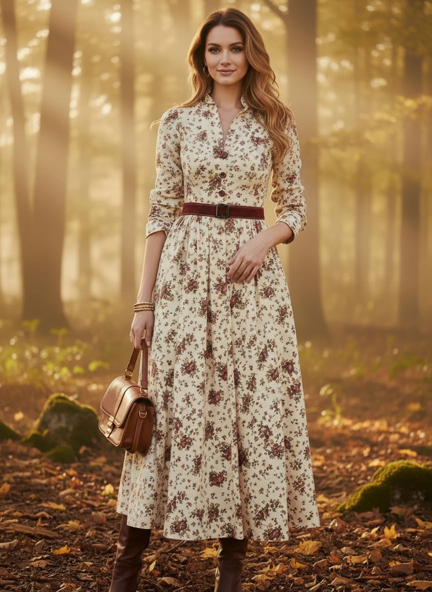 V-neck Spring Long-sleeve Womens Dress Fashionable