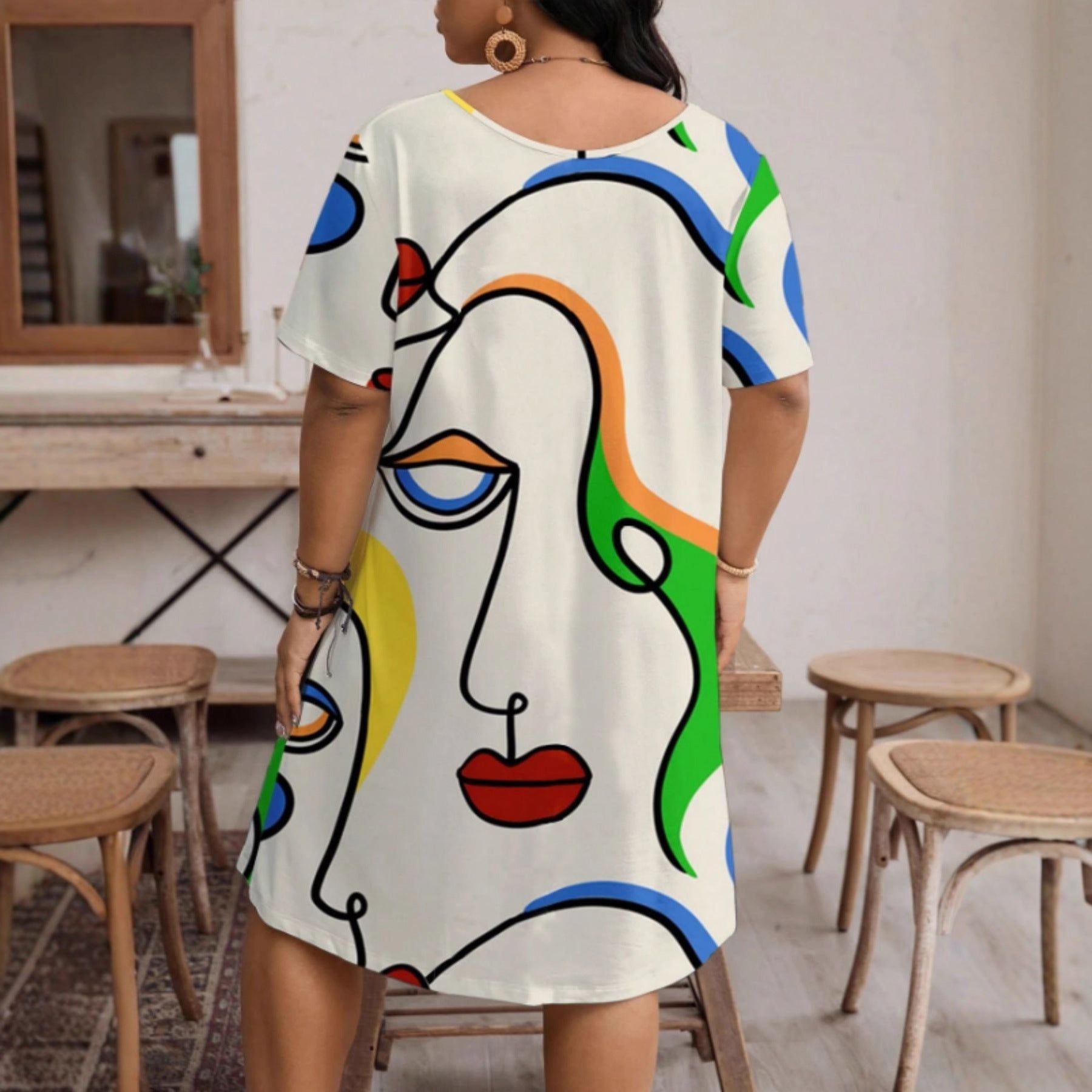 Women's Casual Printed Round Neck Short Sleeve Dress