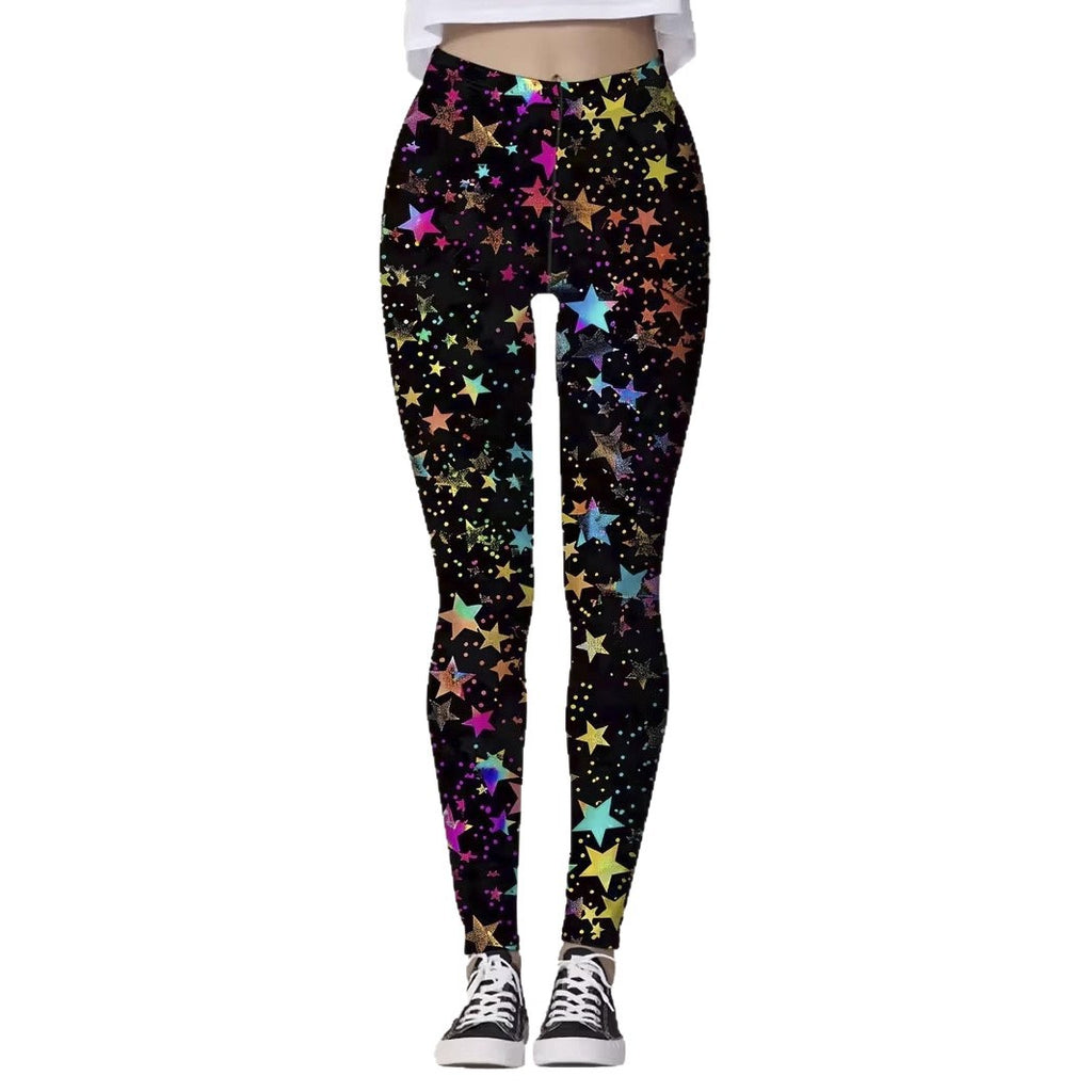 High-waisted Yoga Pants With Double-ring Gold-stamped Print