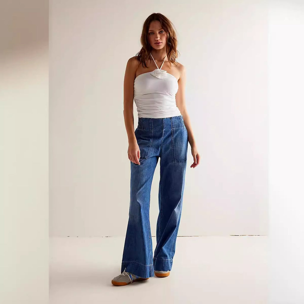 Fashionable Low-rise Non-stretch Denim Trousers Loose-fitting And Slimming