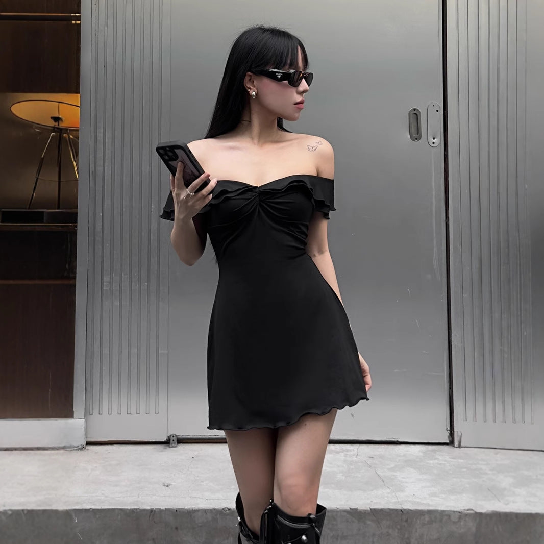 Womens Sexy And Stylish Ruffle-Trimmed Short-Sleeve Dress