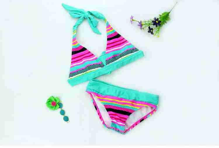Children's Colorful Striped Powder Swimsuit Packaging
