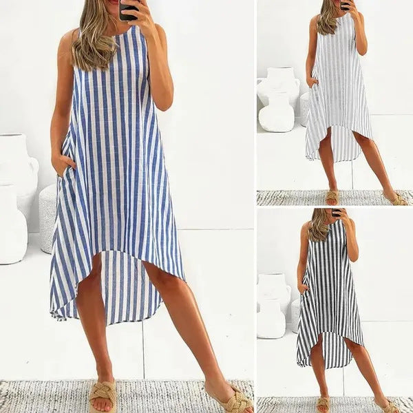 Loose-fitting Sleeveless Striped Strap Dress