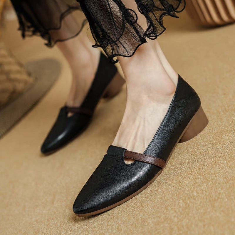 Womens French-style Suede Low-heeled Shoes